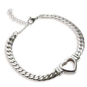 Stainless Steel Hollowed Out Heart Chunky Curb Link Chain Bracelet
